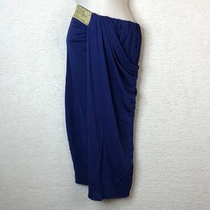 Y Yigal Womens Blue Metallic Draped Maxi Skirt SIZE 0